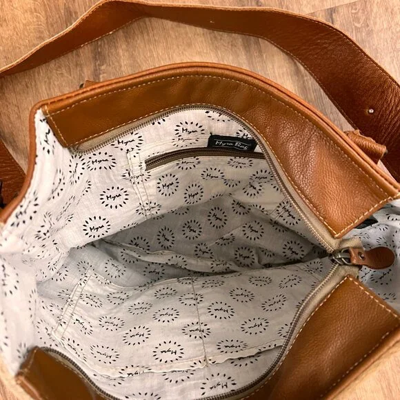 Myra Bag Brown Cow Hide Leather Turquoise Boho Western Large Crossbody Tote - Picture 6 of 14